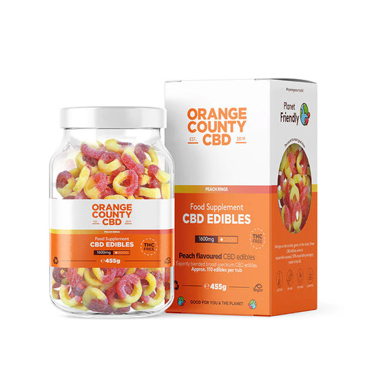 CBD Gummy Peach Rings Large Tub 1600mg